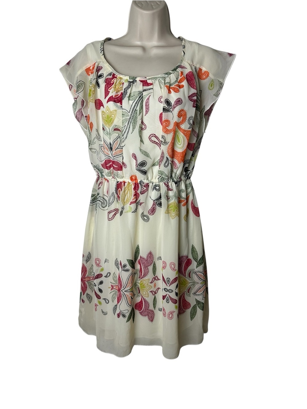 Enfocus Studio White Floral Print Cap Sleeve Dress